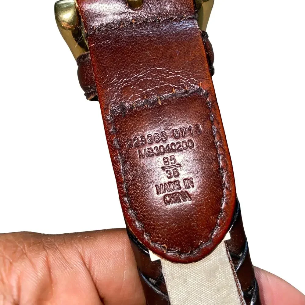 Fossil Genuine Leather Rope Belt Country Western Brown with gold hardware sz 38